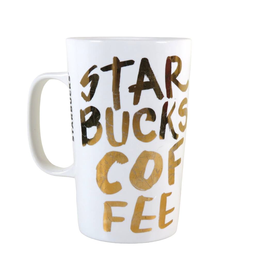 Starbucks Coffee Mug 16oz Gold Crackled Letter Collector Item 2015